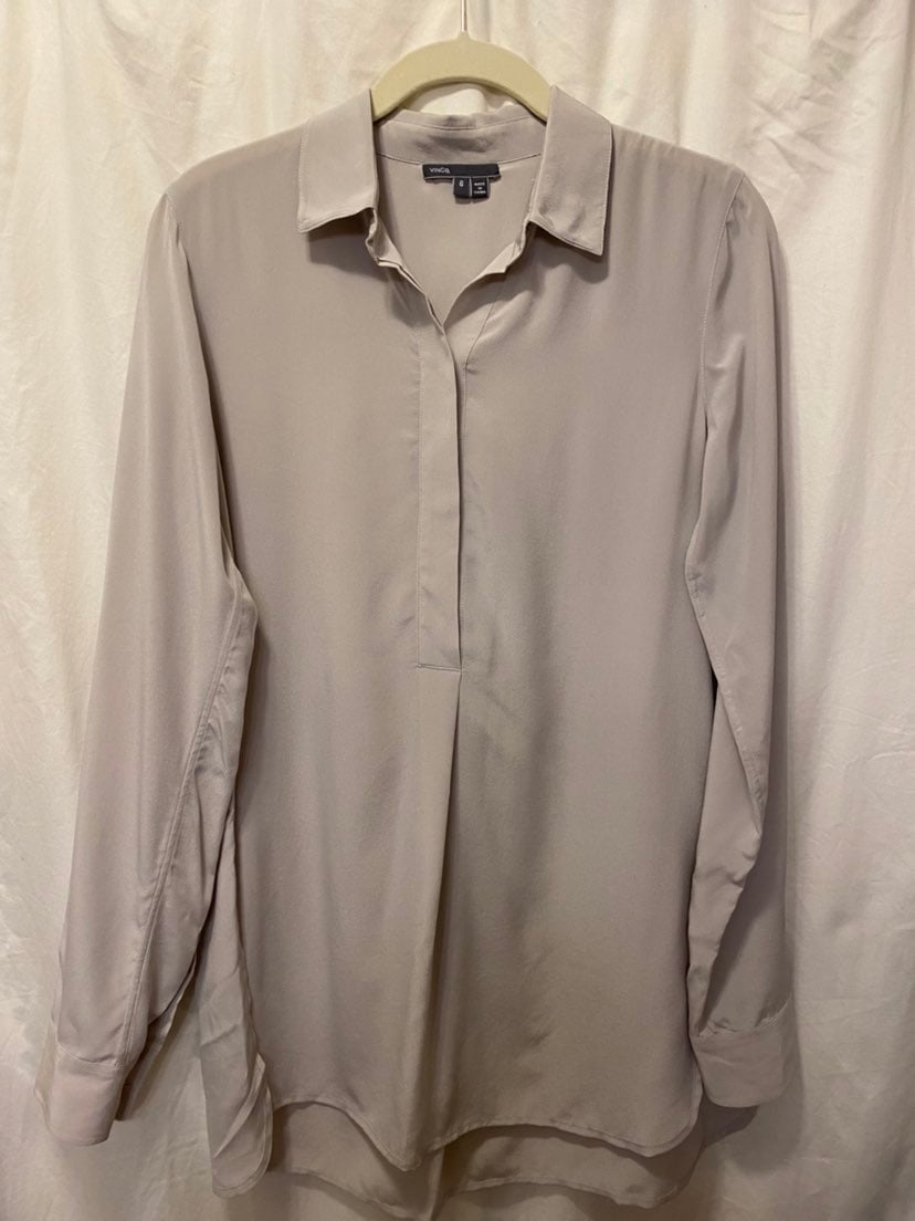 Vince Silk Band Collar Blouse.