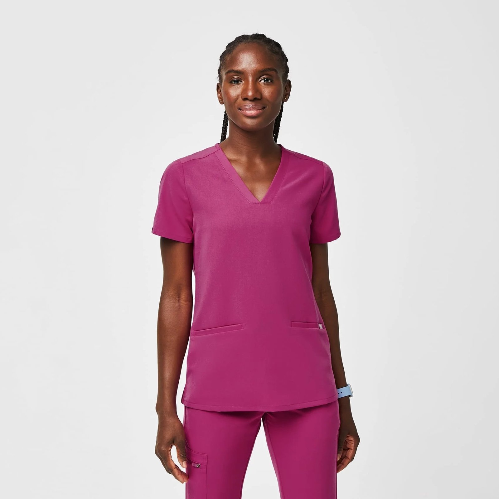 Casma™ Three-Pocket Scrub Top (Raspberry)