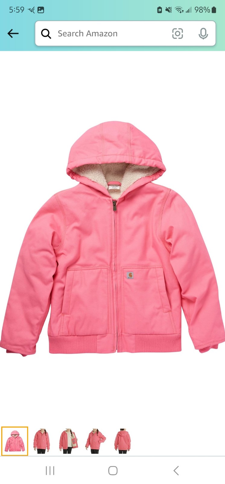 Girls' Zip Front Canvas Insulated Hooded Active Jac