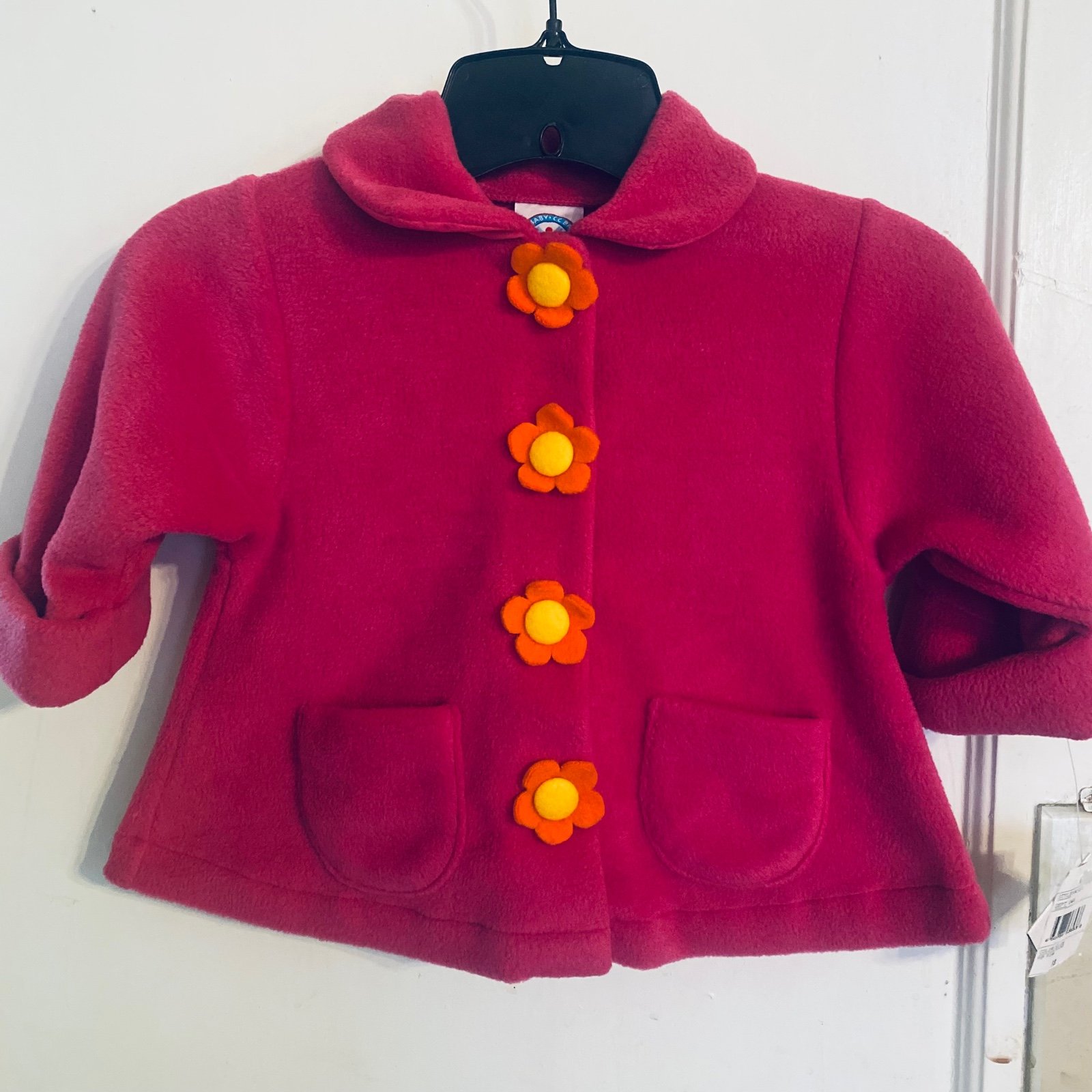 CC Baby Coat Hot pink Girls Size 18 months flower detail Flowers for buttons