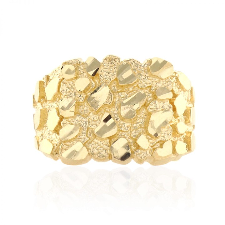 10k Solid Yellow Gold Diamond Cut Nugget Pattern Men’s Nugget Ring Size 6-11