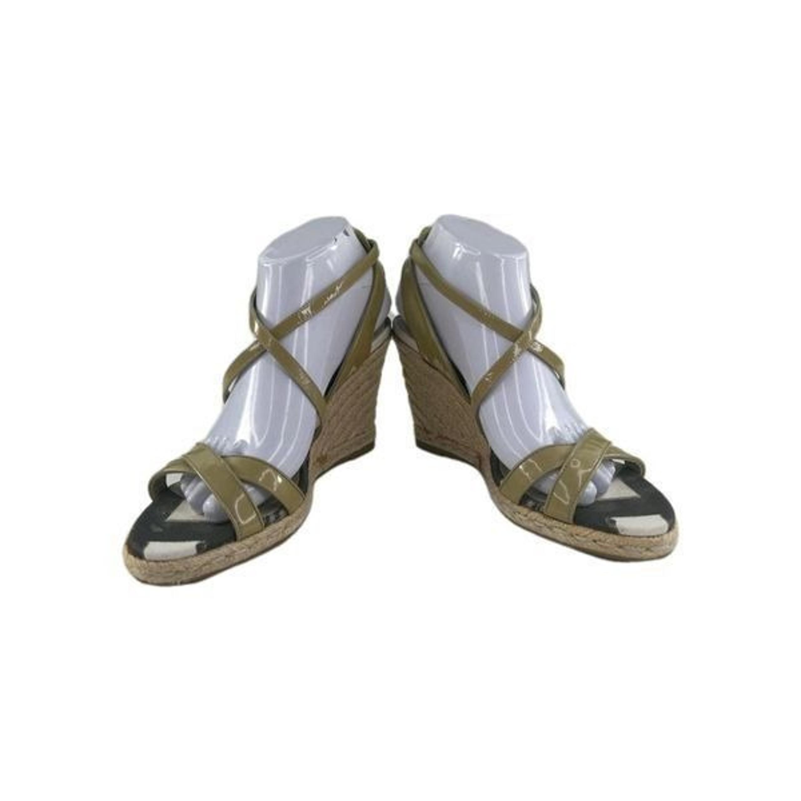 Burberry Nova Check Wedge Espadrilles US 8.5 Womens Beige Patent Strap Sandals