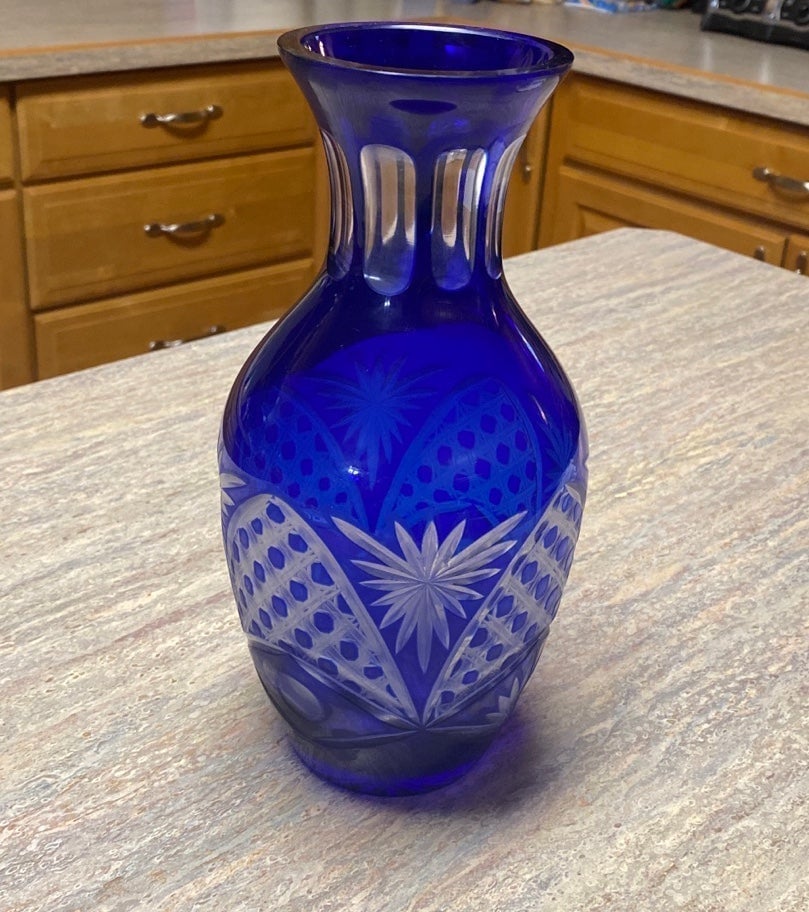 Bohemian? Blue to Clear Cut Vase