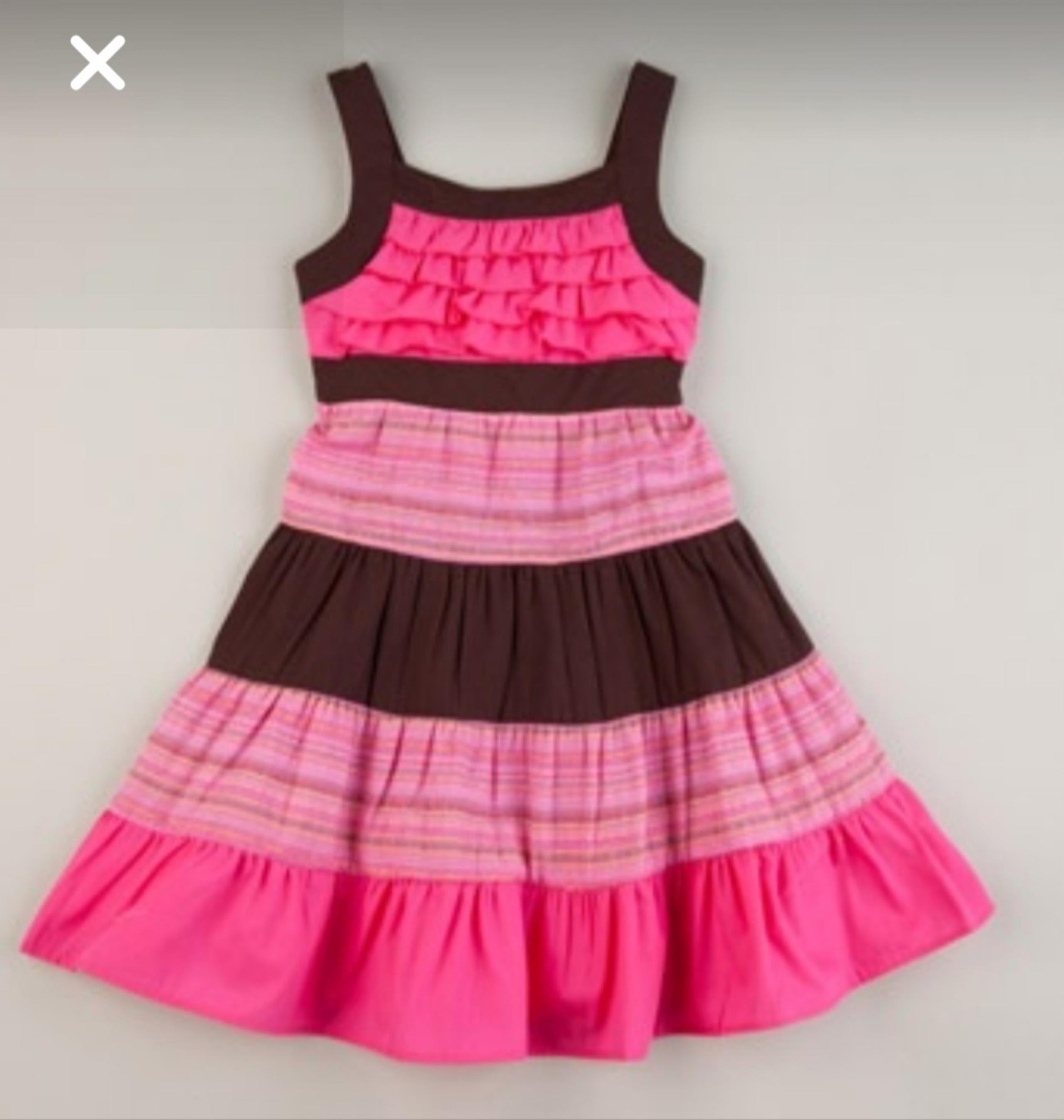 Youngland girls sun dress ruffle pink brown striped tie back summer dress size 4