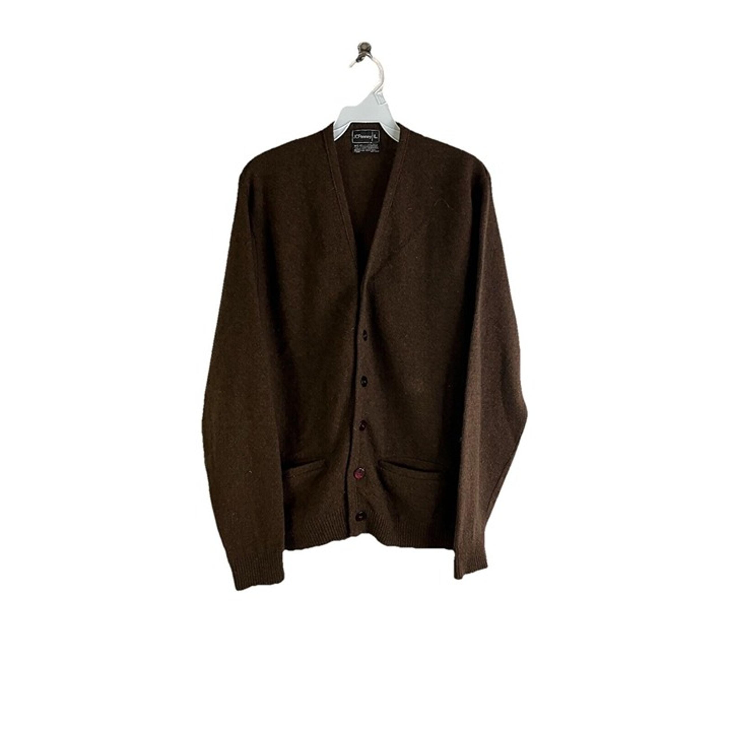 Vintage 70s Mens Large Virgin Wool Blank Lightweight Cardigan Sweater Rockabilly
