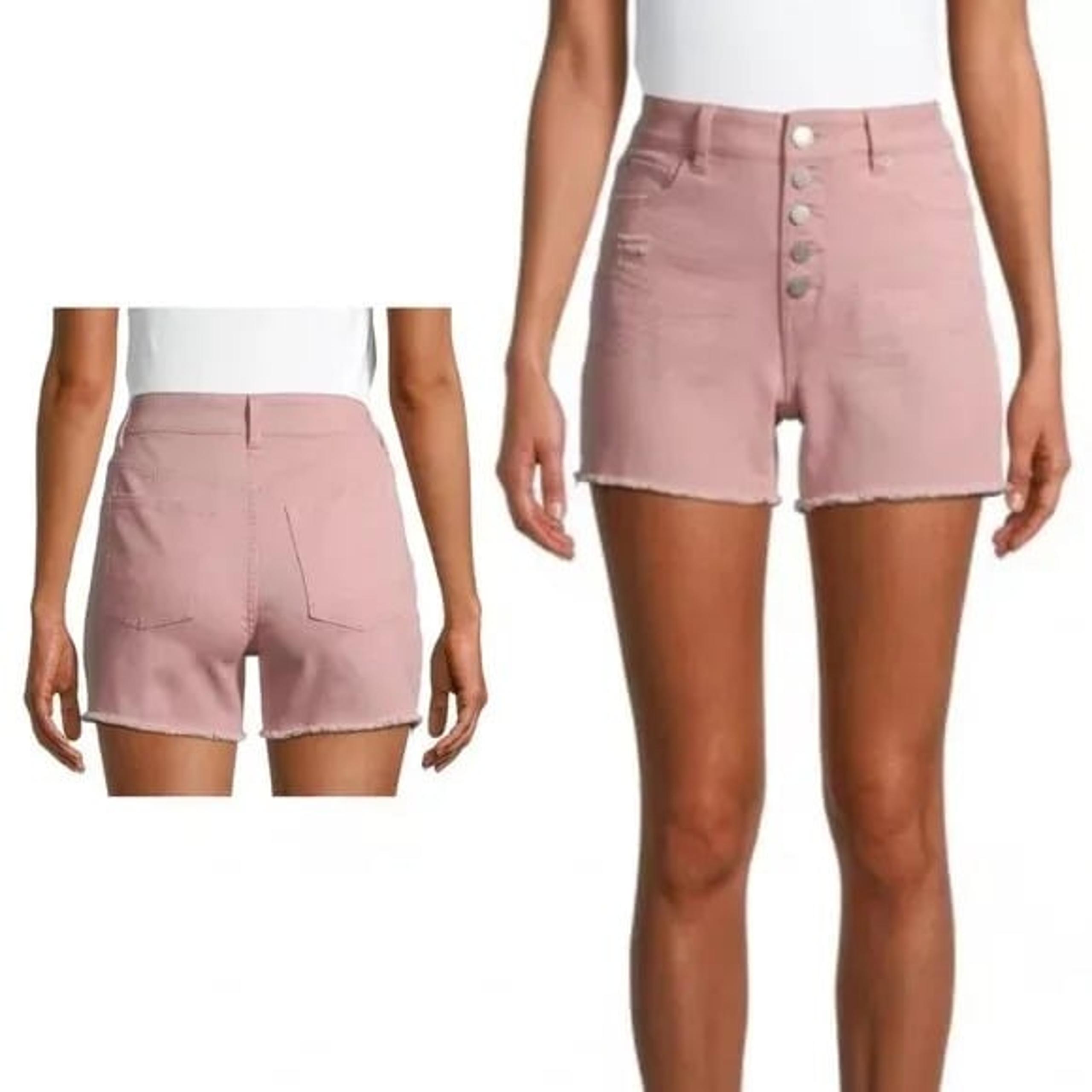 TIME AND TRU WOMEN'S HIGH RISE RELAXED FRAYED HEM 4" SHORT PINK 12