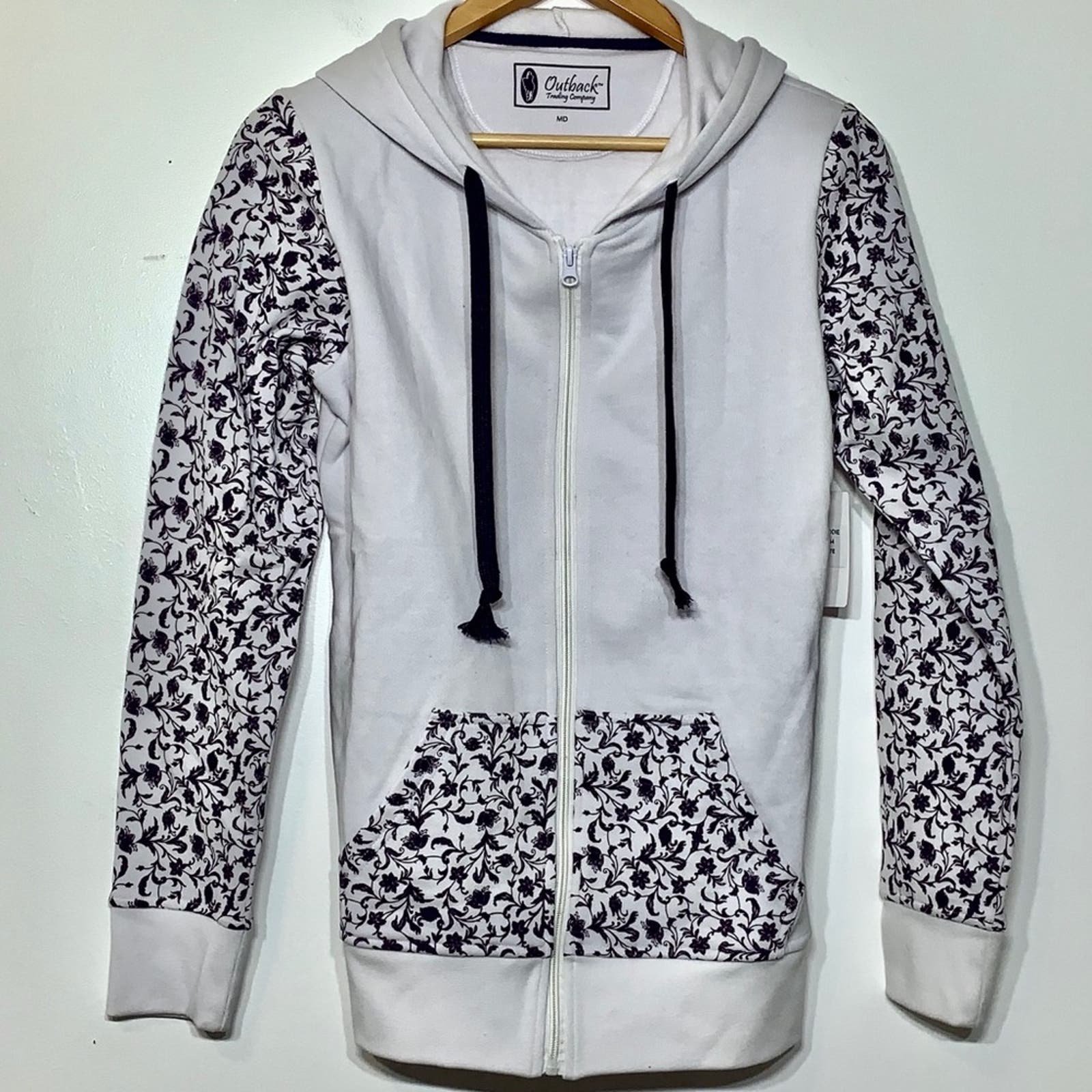 NWT Outback Trading Co. Zip Front Jacket White Purple Floral Trim Size Medium