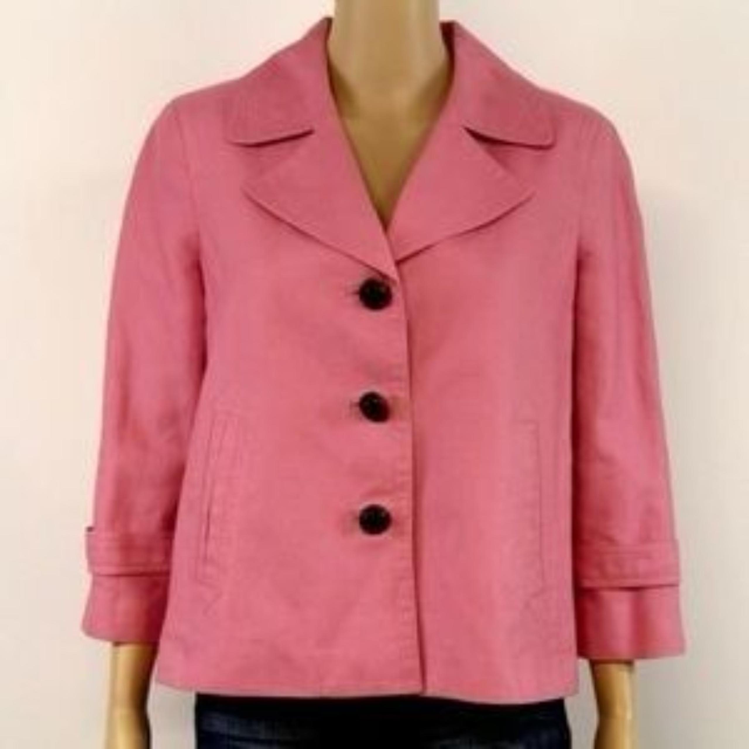 Talbots Women's Pink Linen Cotton Blend Crop Button Down Lined Peacoat Petite 8
