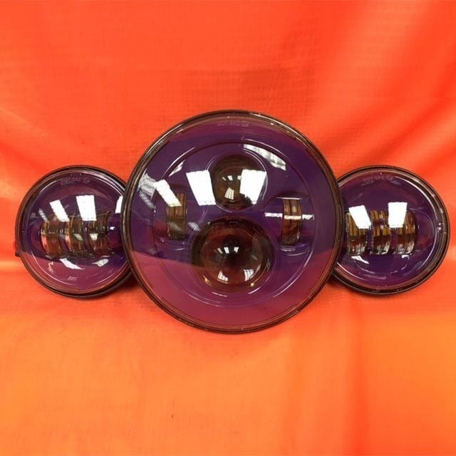 7″ PURPLE Headlight Dual 4.5″AUX Spot Passing LED Fog Lights Bulb SET For Harley