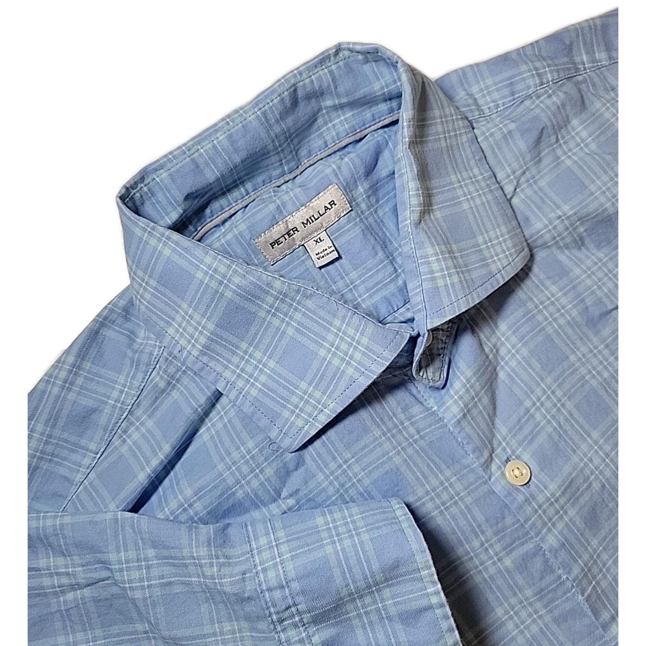 Peter Millar Shirt Mens XL Green Blue Plaid Button Up Long Sleeve  Cotton