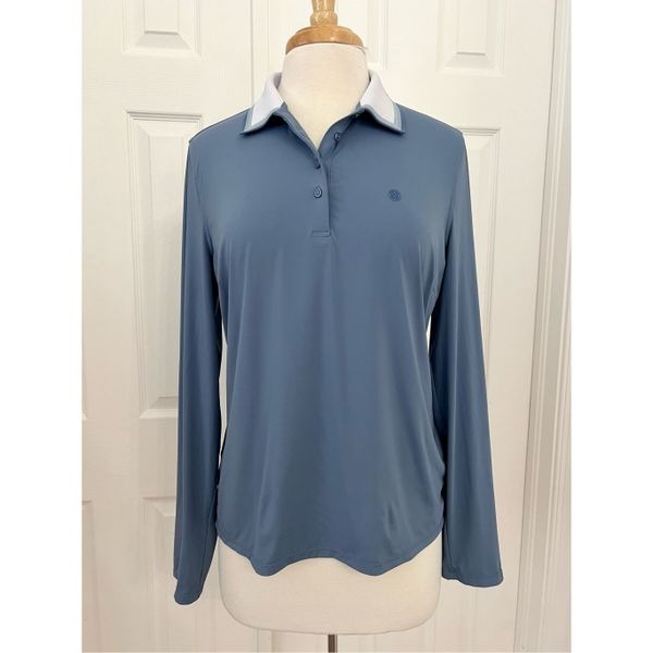 G/FORE Women's Sky Blue Button Front Long Sleeve Golf Polo Contrast Collar Large
