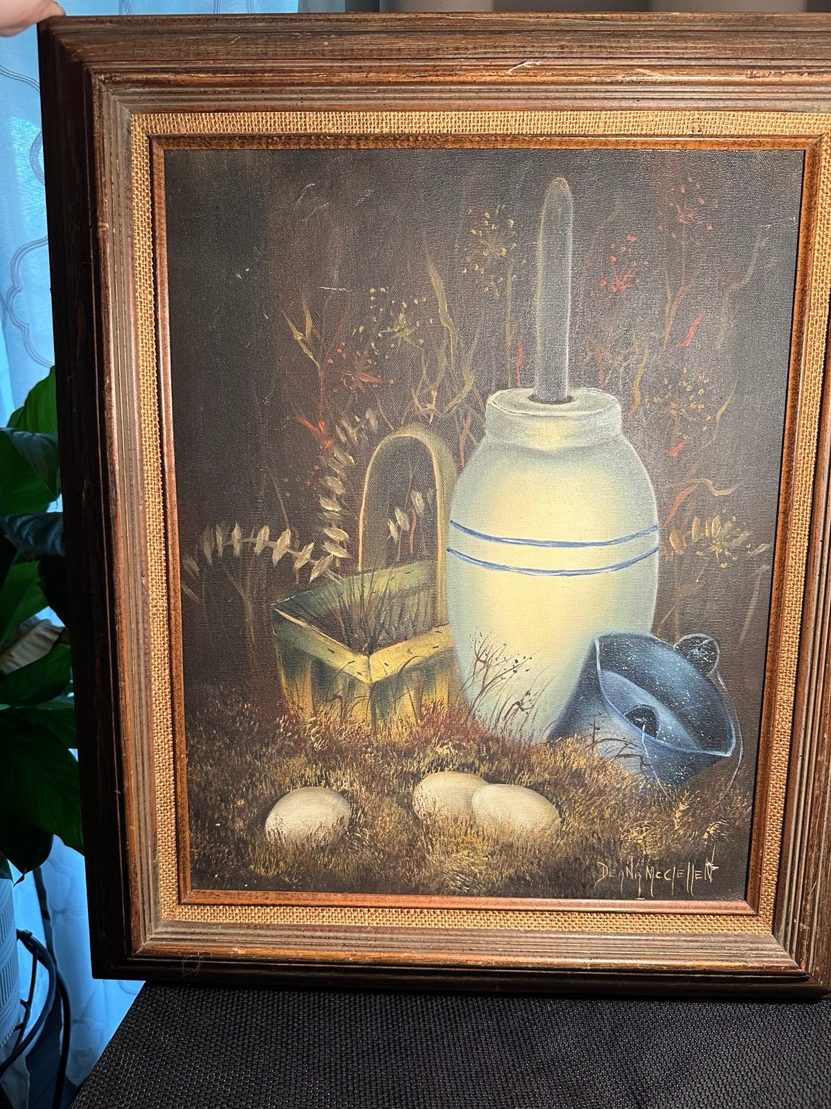 Still Life - Blue & White Churn - Eggs- Oil Painting - Signed - Original