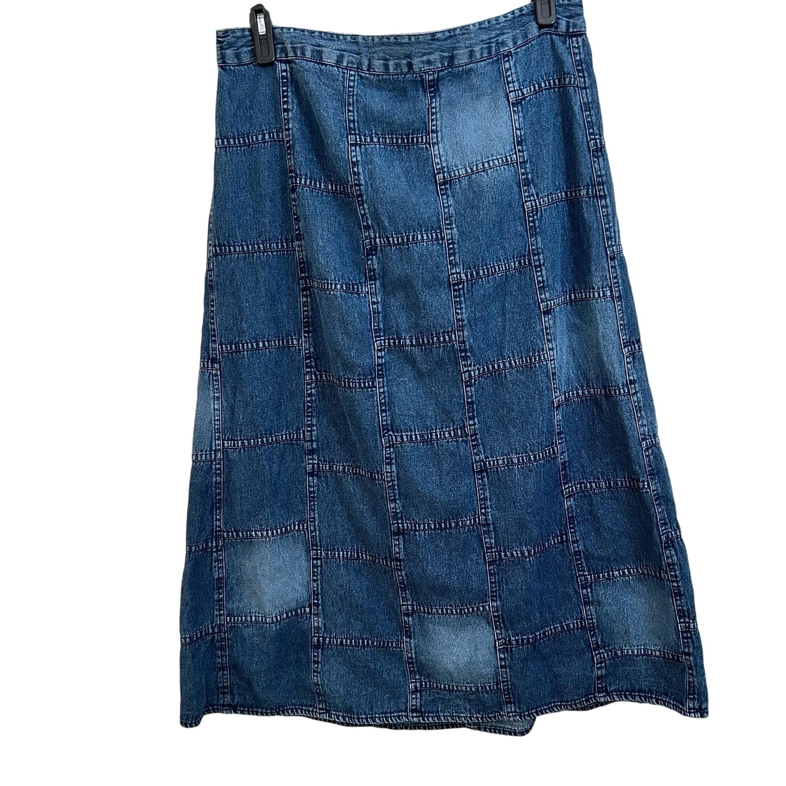 Studio West Women's Vintage Blue Denim Patchwork Maxi Skirt Size XL