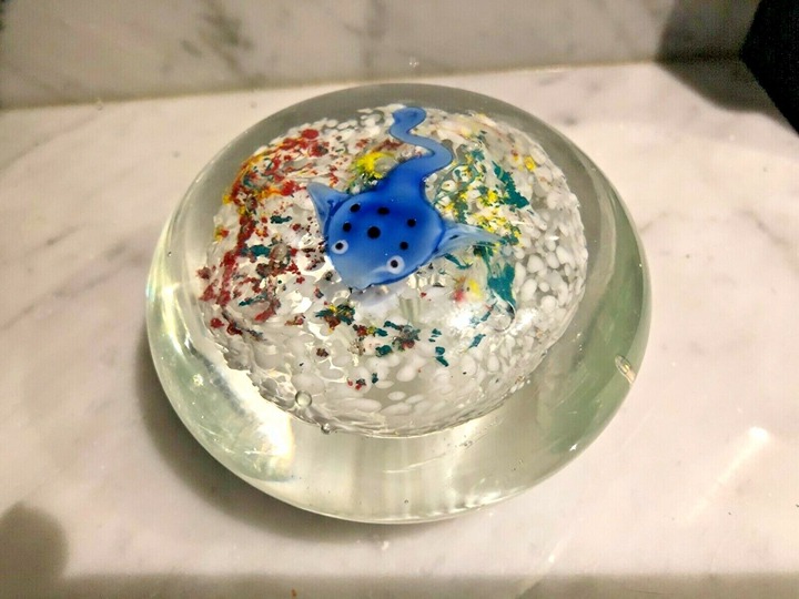 Vintage Murano Hand Blown Glass Fish Coral Reef Aquarium Paperweight