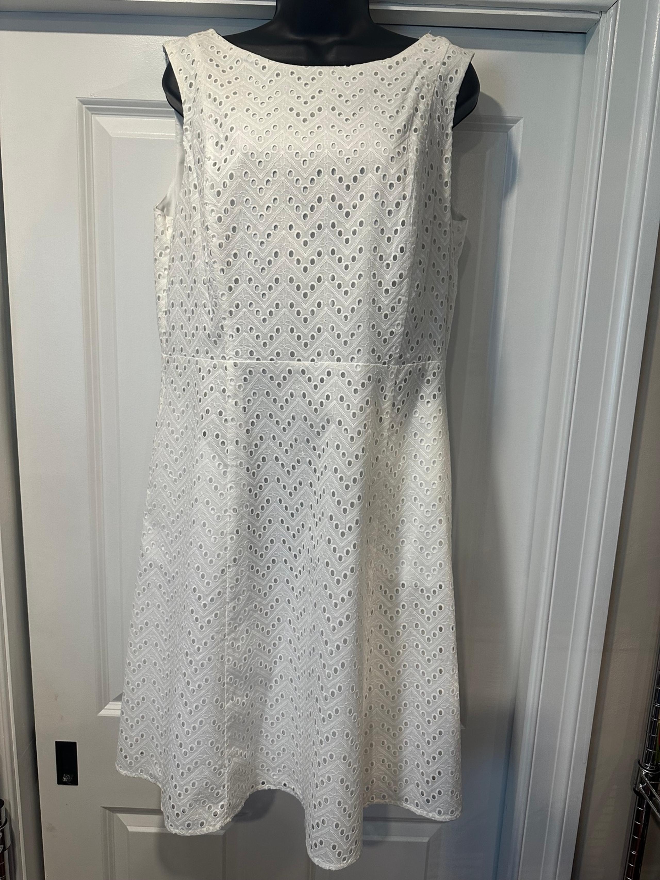Classic White Eyelet Fit & Flare Dress - 40” Length, 20” Bust
