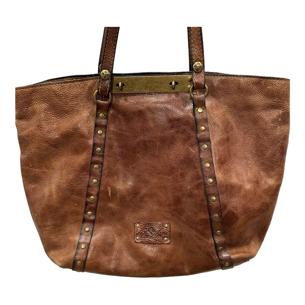 Patricia Nash Benvenuto Tote Distressed Brown Leather Large Shoulder Bag Studded