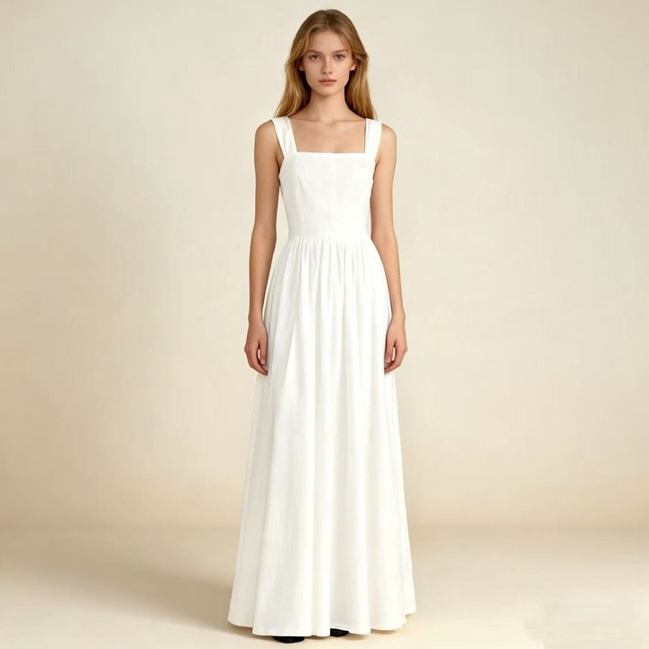 NWOT Farm Rio Stretch Linen Blend Cami Maxi Dress Size L Classic Off White