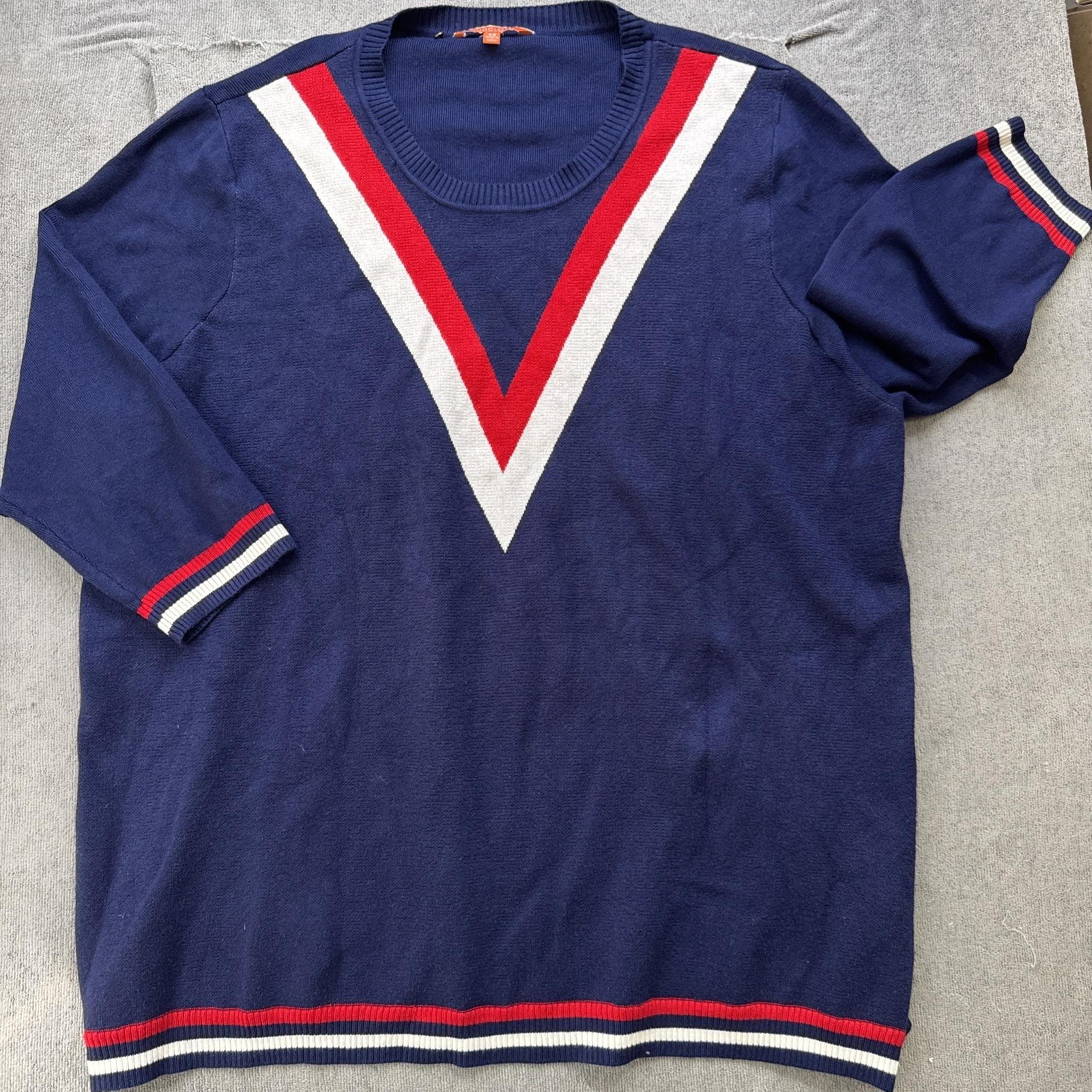 ModCloth Sweater 4X Navy Blue Red Preppy Pullover Short Sleeve Nautical Tennis
