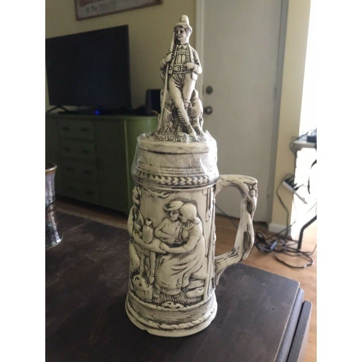 Handmade Beer Stein Mug w/ Friends and Dog drinking - unique