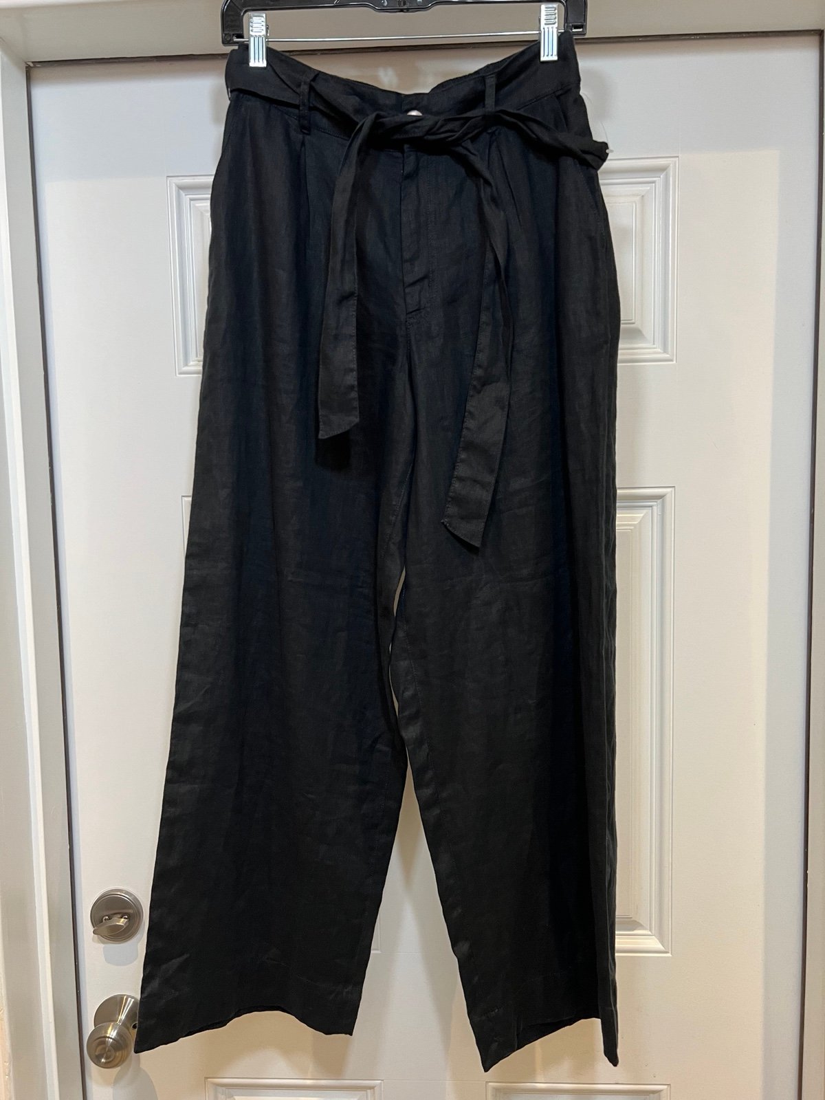 Joie women pants black linen summer nautical coastal core beach belted Sz S