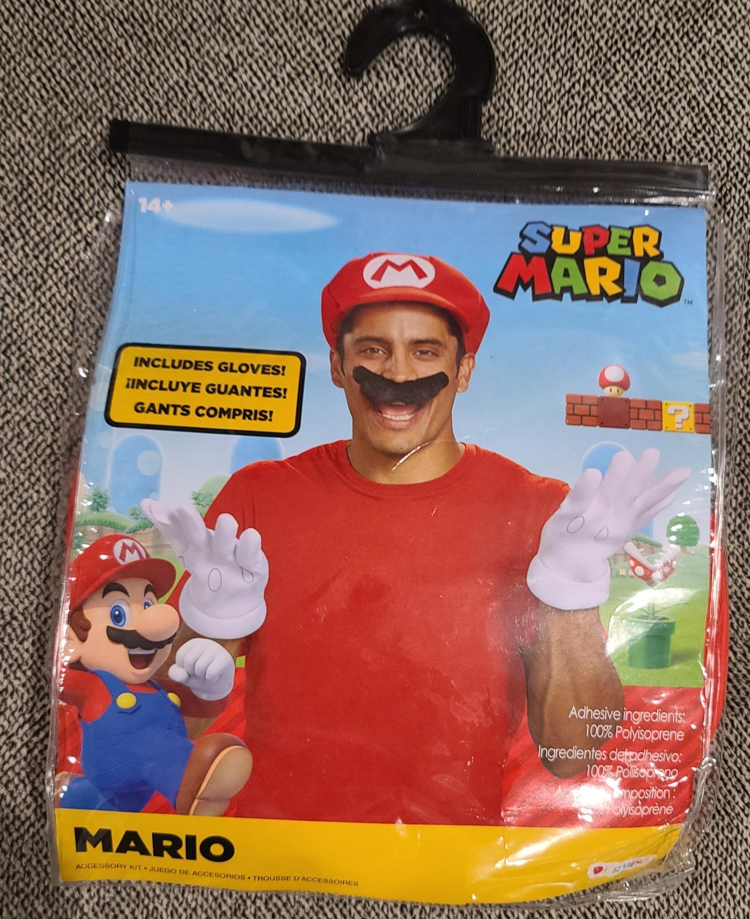 Adult Nintendo Super Mario Hat Moustache & Gloves Red Plumber Costume