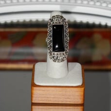 Vintage Onyx & Marcasite Sterling Silver Setting Ring