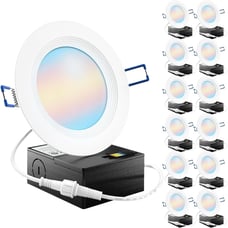 Sunco 12 Pack 4 Ultra Thin LED Recessed Ceiling Lights 2700K/5000K Dimmable 10W