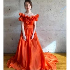 【Urban Blanche】Orange Off-Shoulder Frill Long Dress, Size S