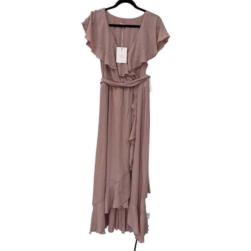 Show Me Your Mumu Women's Sz L Mauve Ruffle Wrap Midi Dress Wedding NWT