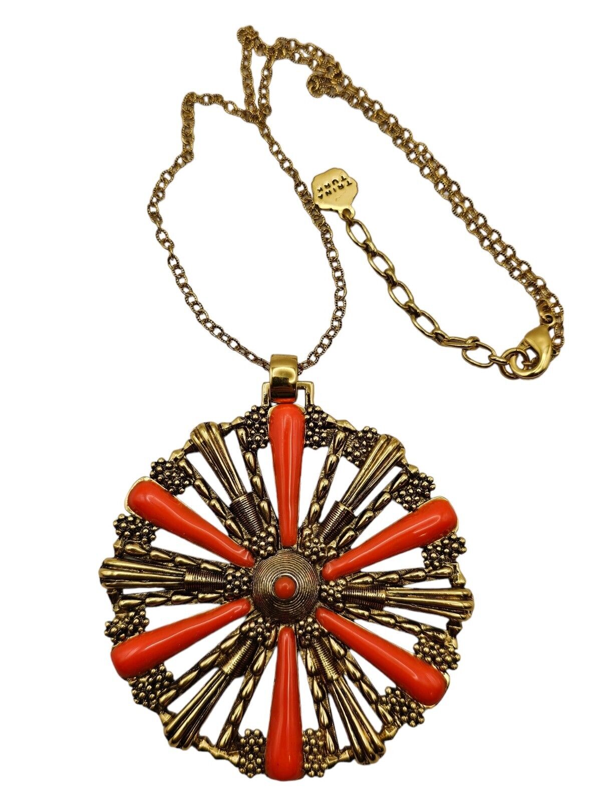 Stunning Trina Turk Linda Peach Starbrust Statement Pendant Necklace 20 Long