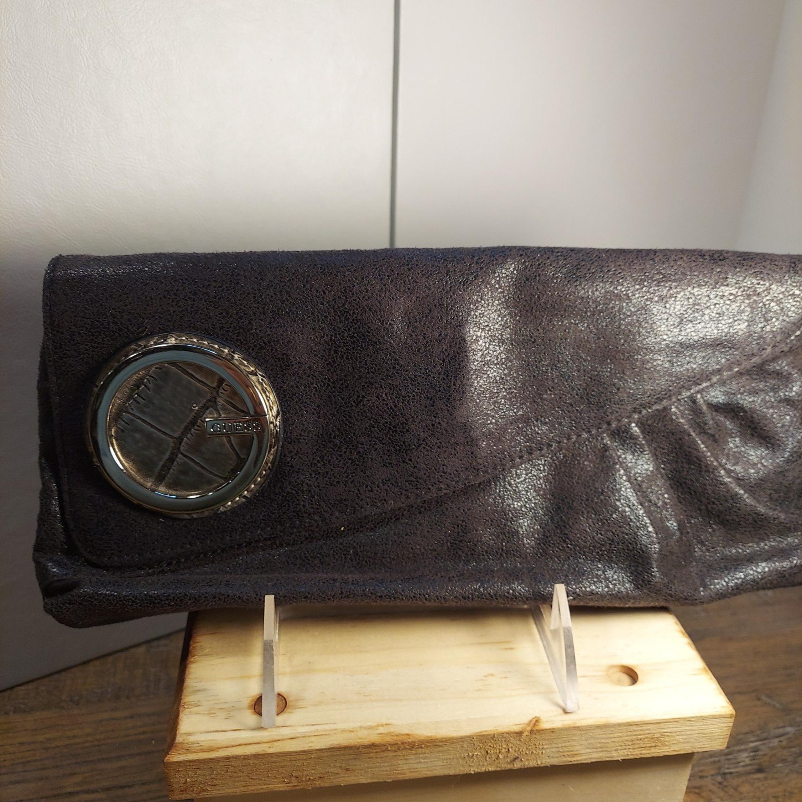 Guess Faux Suede Black Clutch with Silver Liner