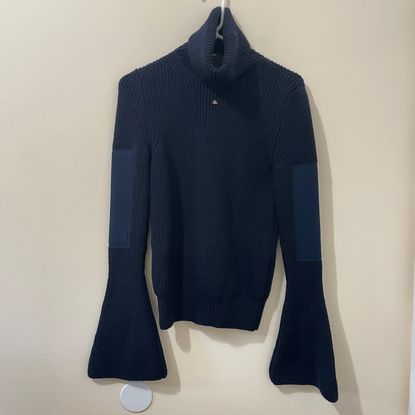 NEW Lanvin 100% Wool Flare Bell Sleeve Turtleneck Sweater Navy Blue Size XS NWT