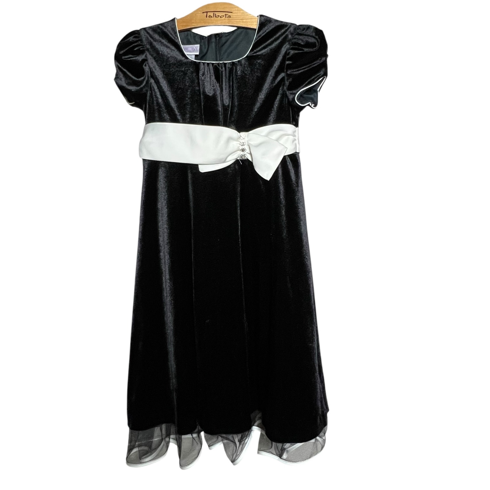 Iris & Ivy Girls Size 10 Black Velvet Holiday Party Dress White Bow Rhinestones