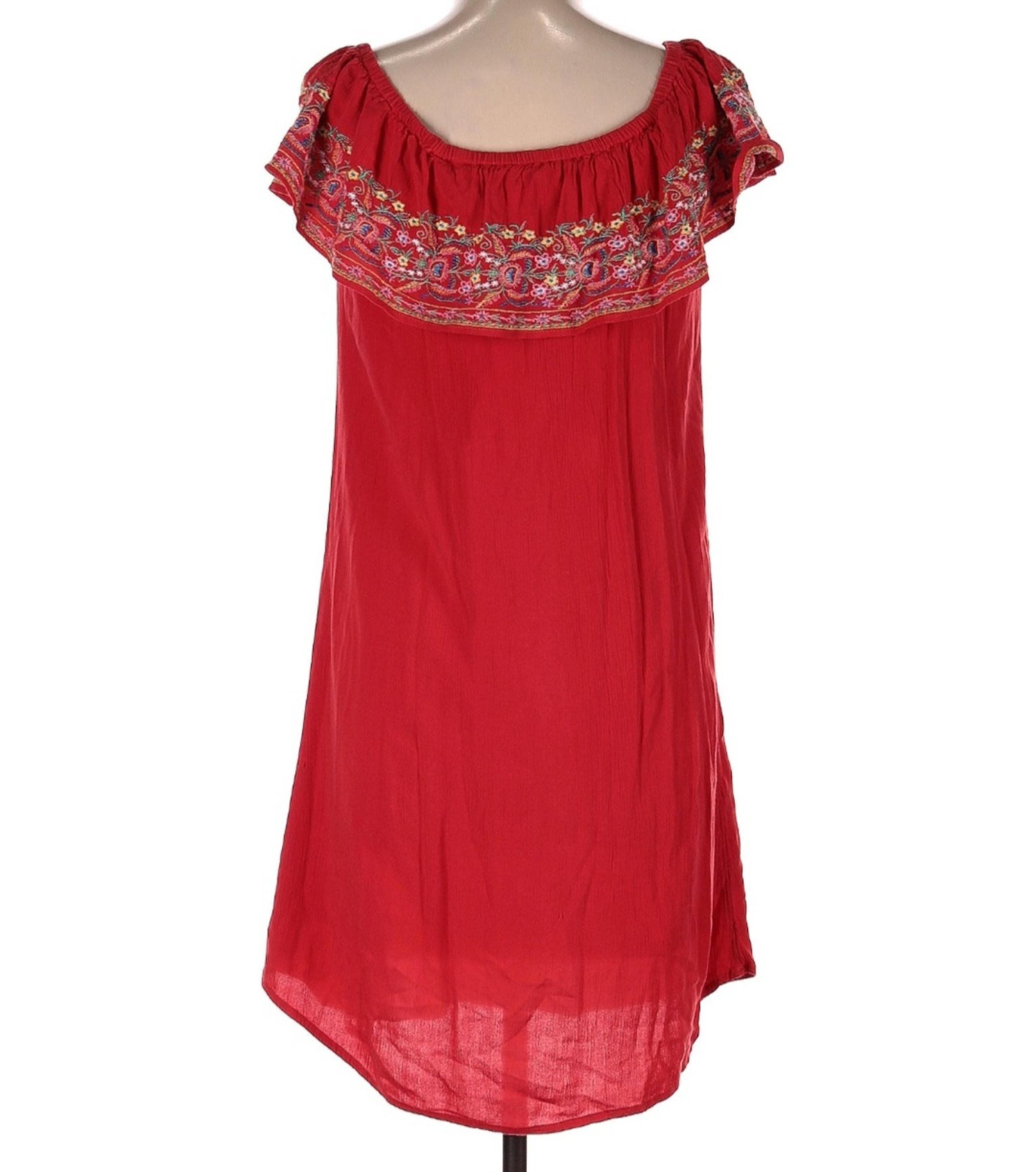 Arizona floral embroidery off shoulder ruffle neck dress small