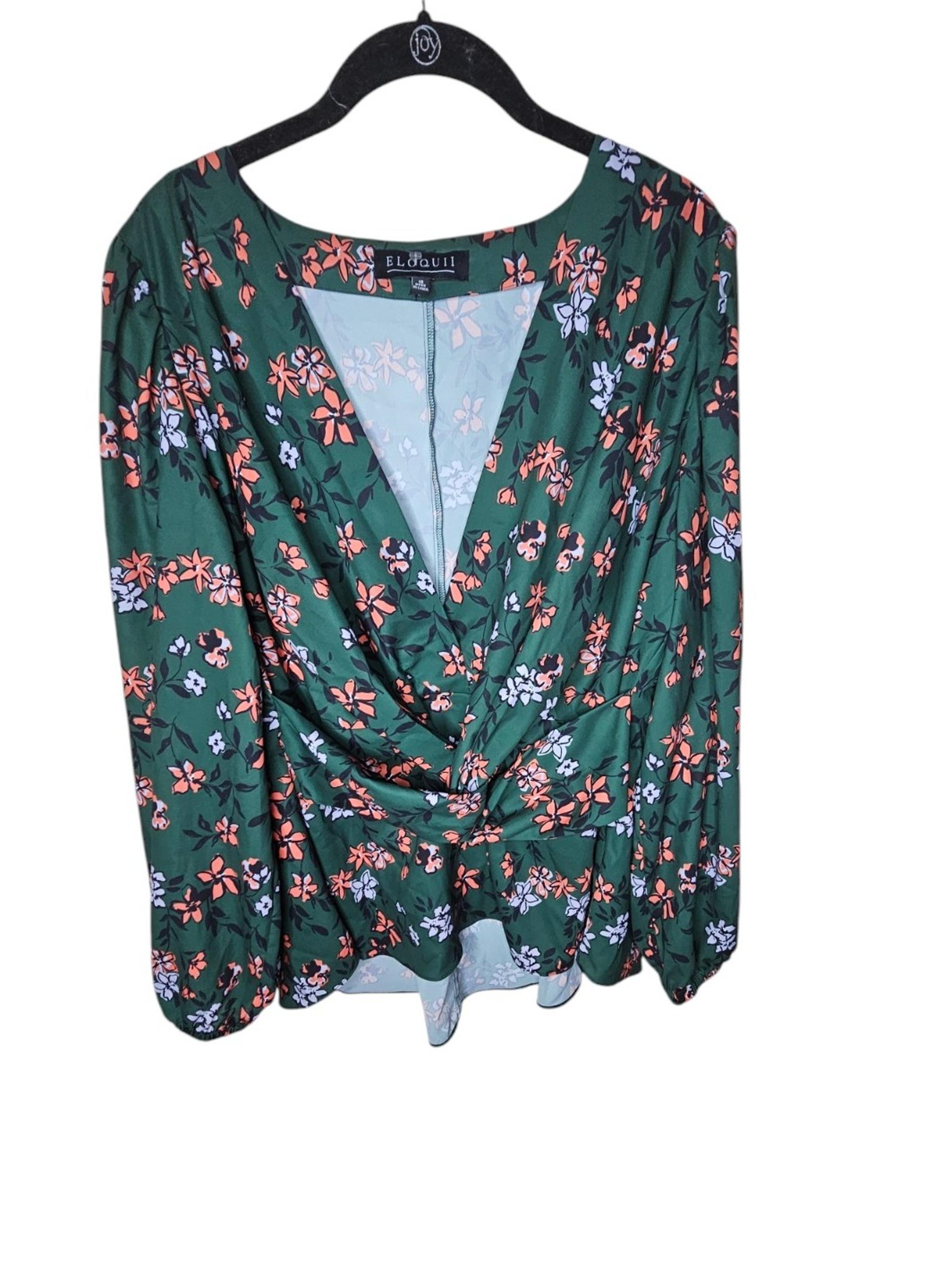 Eloquii Women's Green Long-sleeved Floral Blouse Size 18