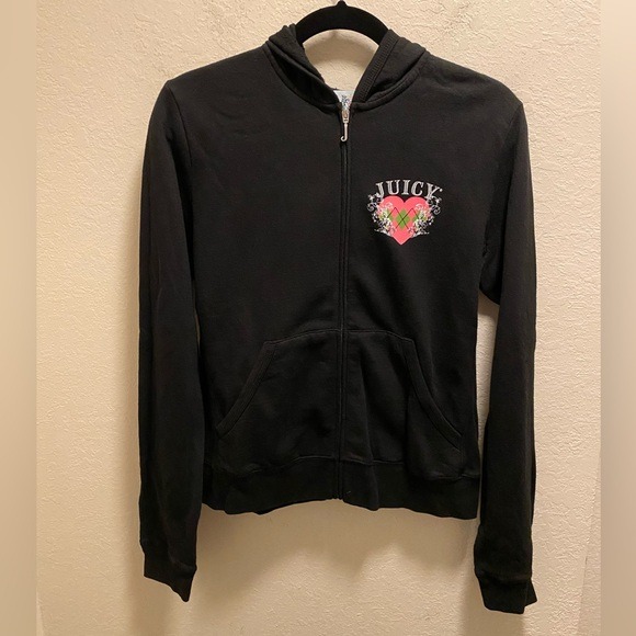 Juicy Couture Vintage Y2K Black Full Zip Hoodie Size XL Made In USA