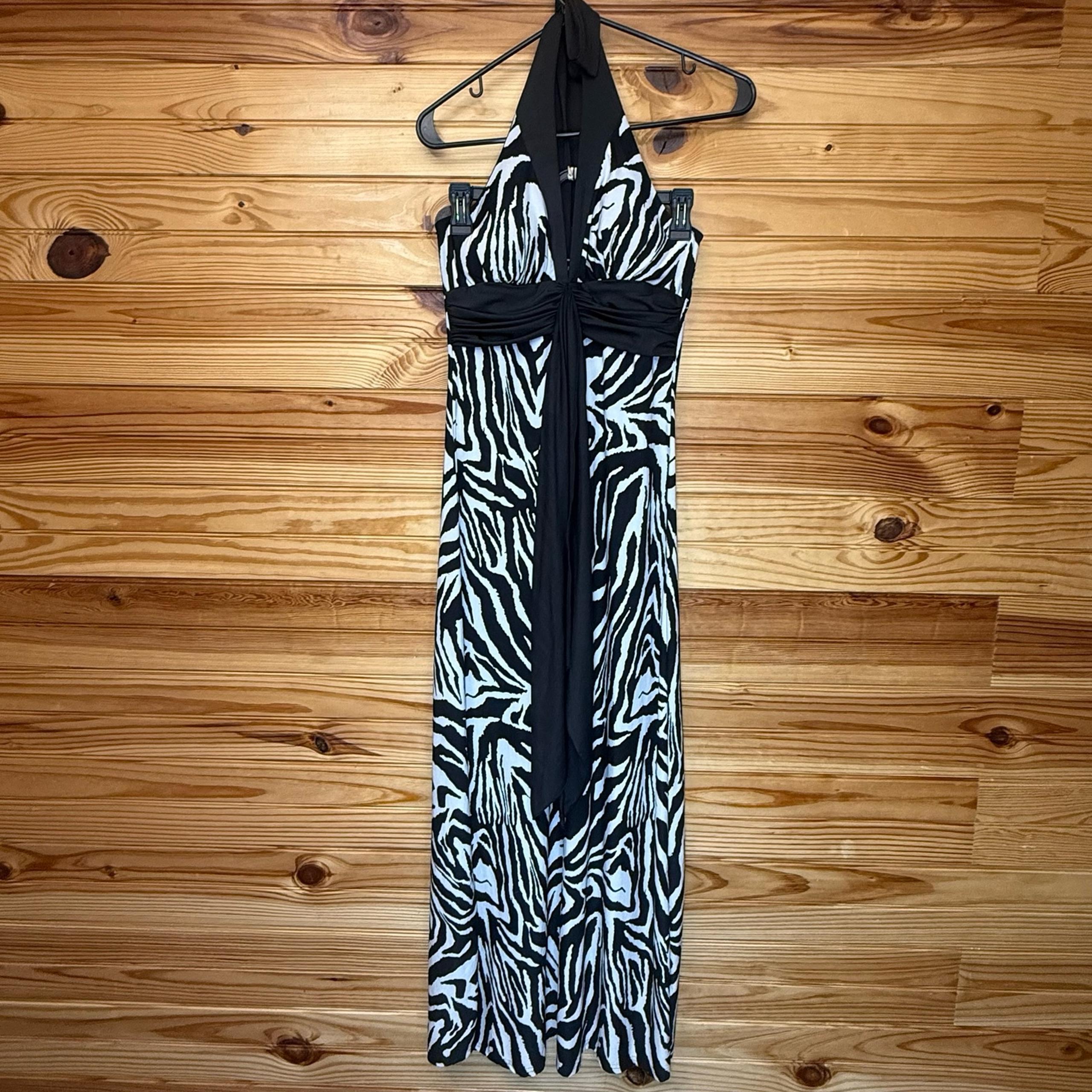 Y2K Alyn Paige Zebra print halter maxi dress small