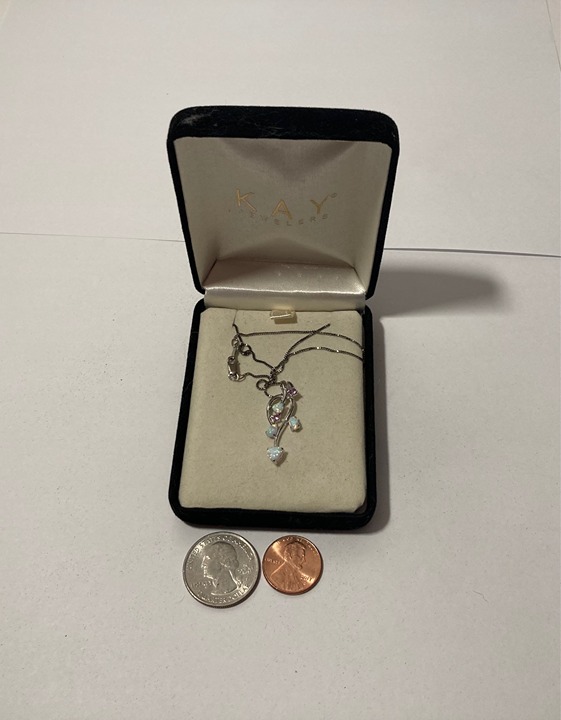 Vintage Sterling Silver Necklace, Nice Pendant with Nice Opal Stones and Purple