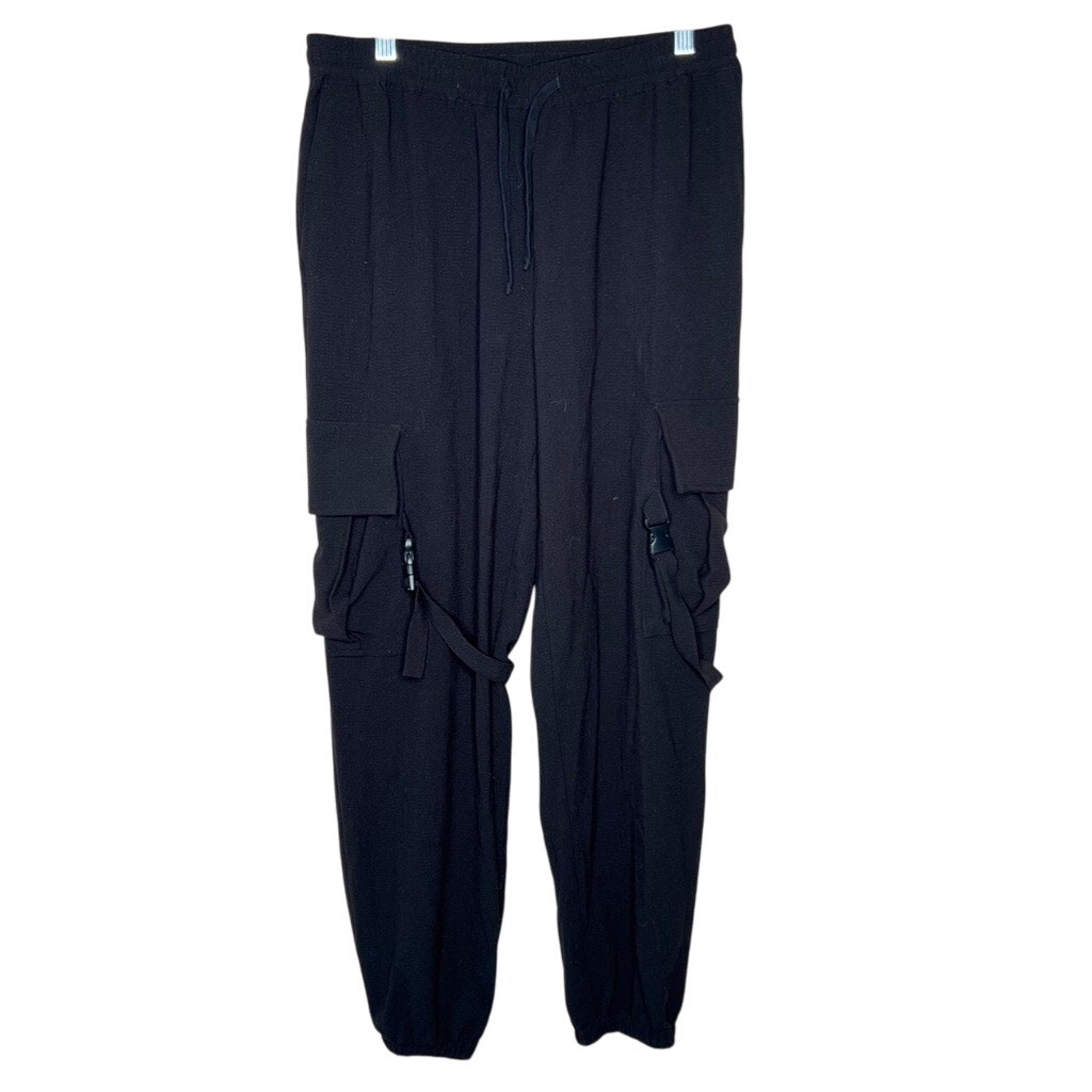 NWOT FOREVER 21 MEN Black Crepe Linen Cargo Jogger Sweatpants SIZE SMALL