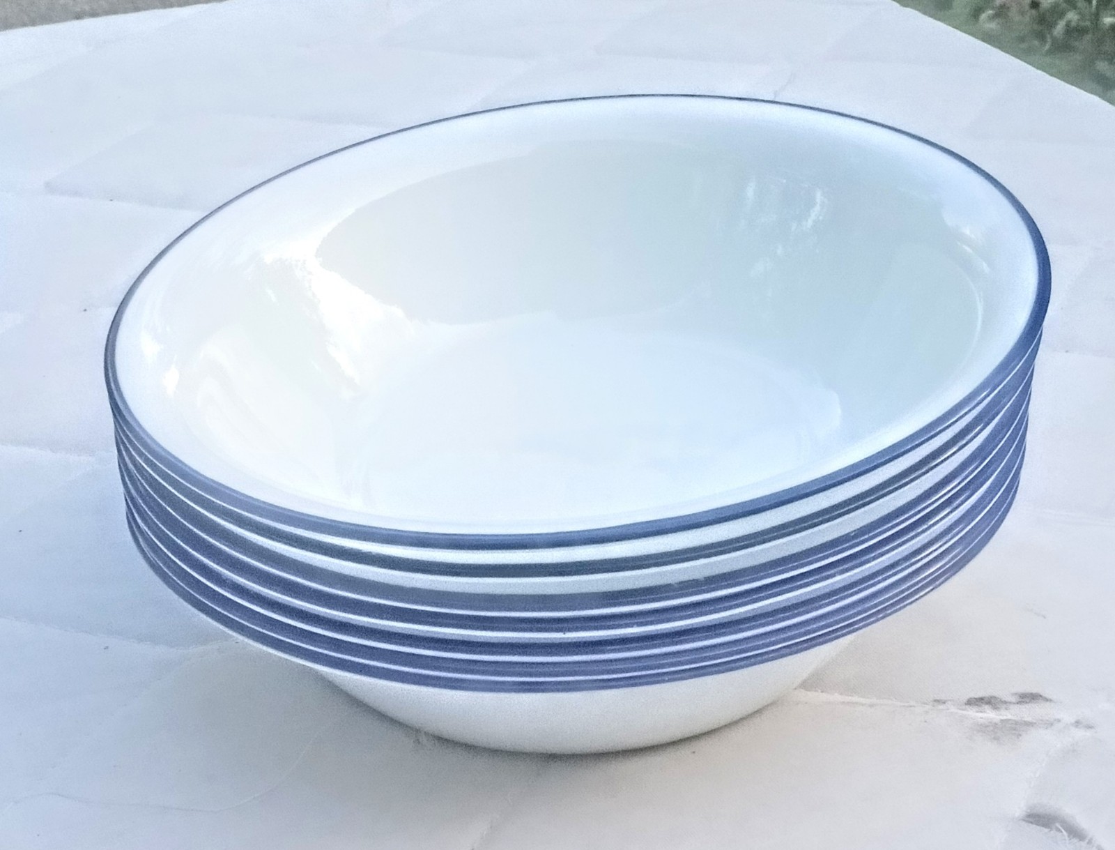 Vintage Corning Corelle soup cereal bowls w blue rims x 7