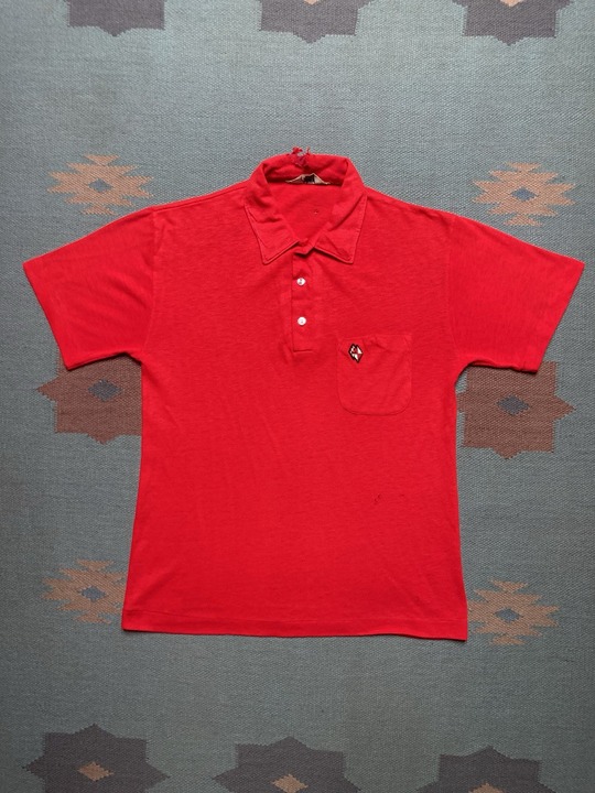 Vintage 1960s short sleeve polo shirt acrylic crimson red adult medium
