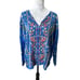 Johnny Was Floral Striped Garden Blouse Shirt Long Sleeve Blue Womens Medium NWT