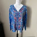 Johnny Was Floral Striped Garden Blouse Shirt Long Sleeve Blue Womens Medium NWT