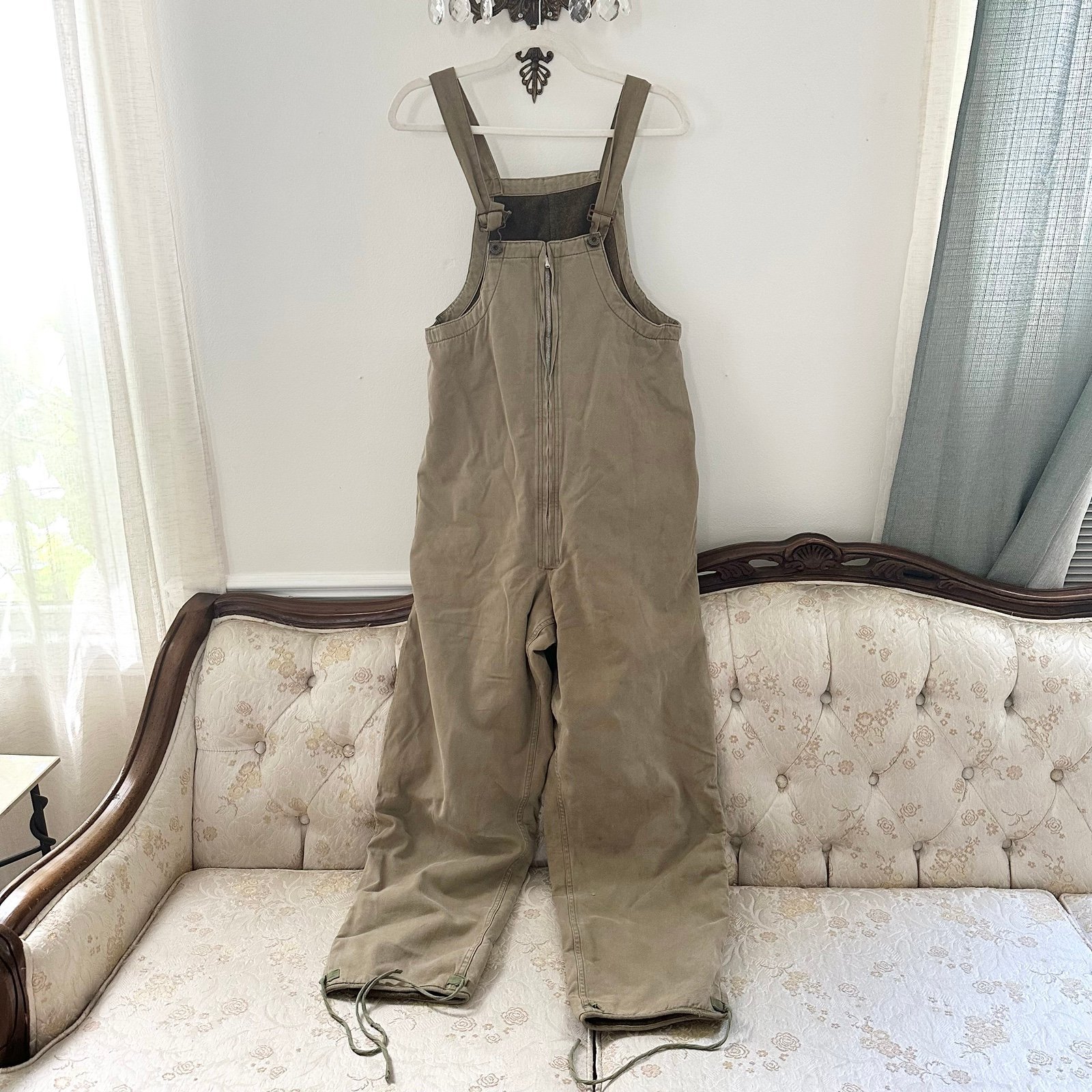 Vintage WWII Green Bib Overall Wool Lined Tankers (Large, 40” Waist)