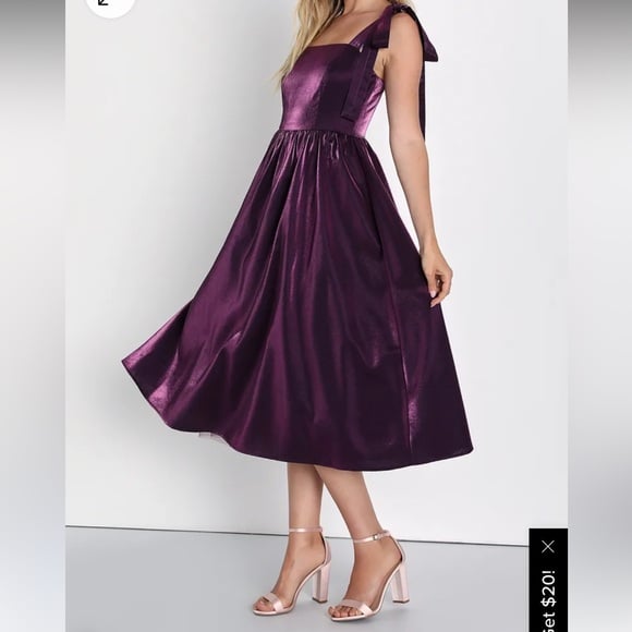 Gala Perfection Purple Tie-Strap Midi Skater Dress Lulus size small