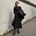Borders at Balcony Long Dress, Ponchi Fabric, 7/8 Sleeve, Pearl Detail, Size 36