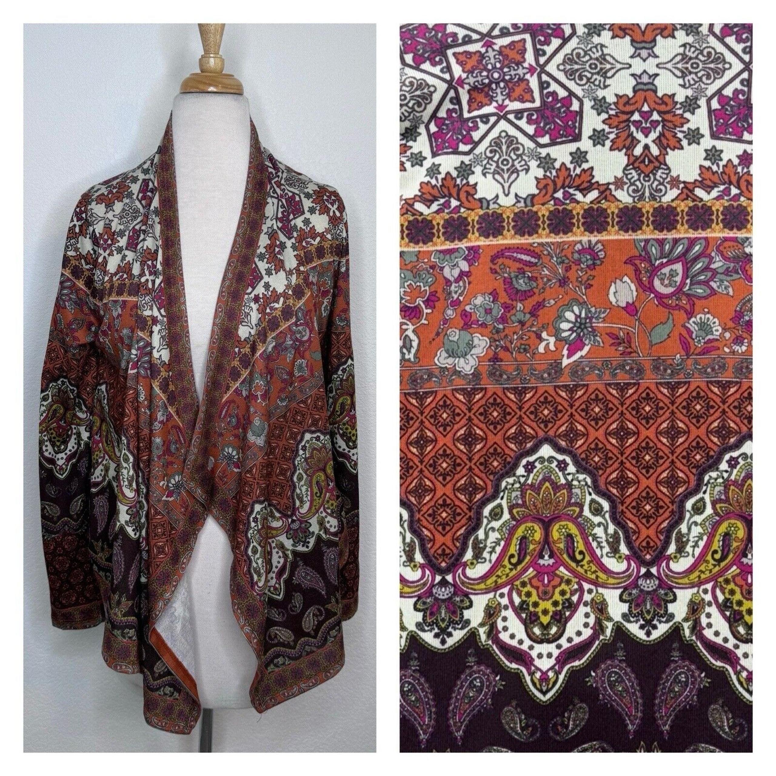 Flying Tomato Womens Cardigan Sweater Size Medium Orange Aztec Boho Southwestern