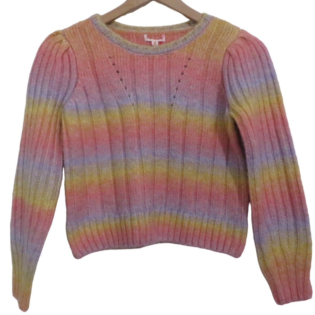 Design History Kids Girl Sz L Multicolor Pastel Stripe Wool Blend Crop Sweater