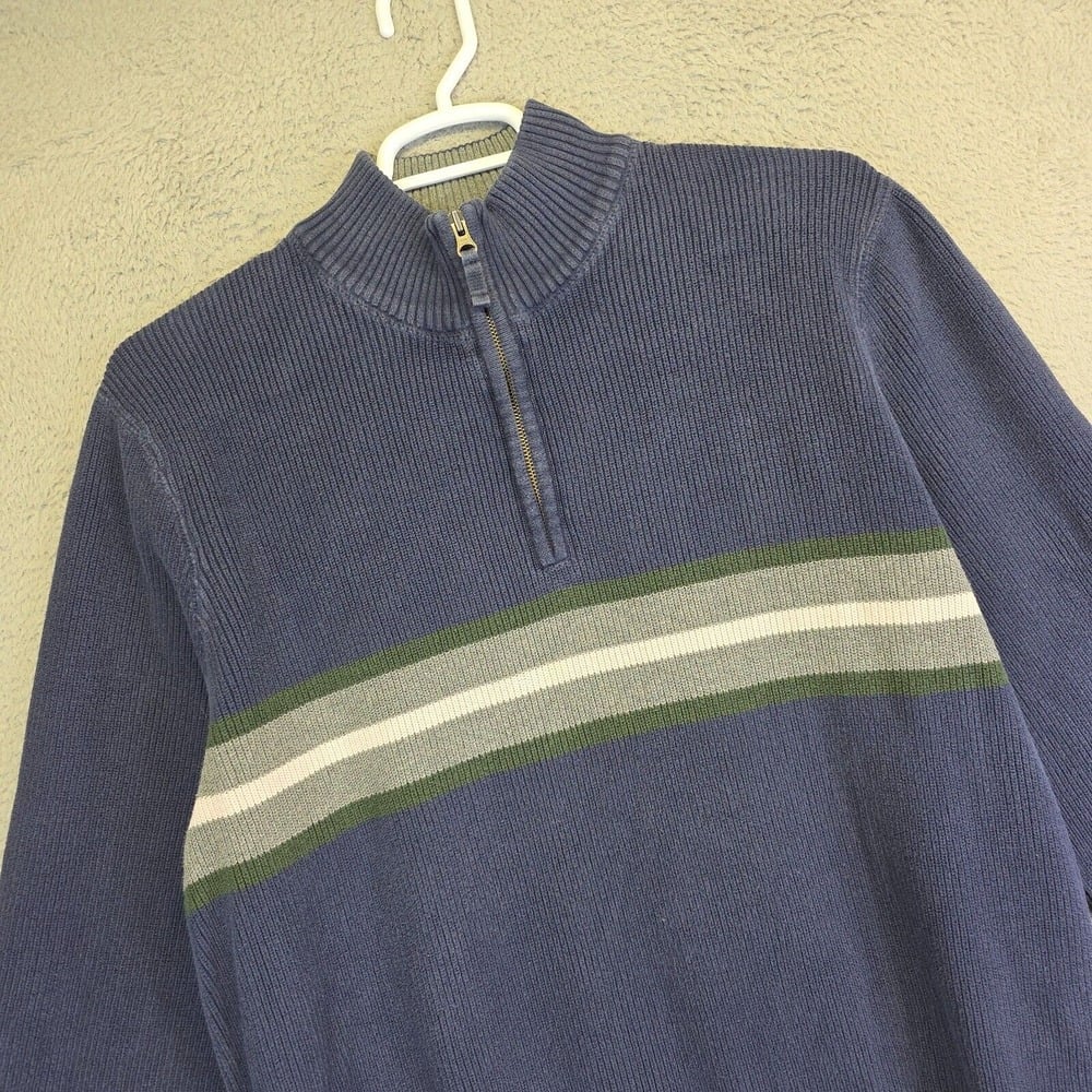 Eddie Bauer Sweater Men XLT Tall Blue Mock Neck Striped Pullover Outdoor Vintage