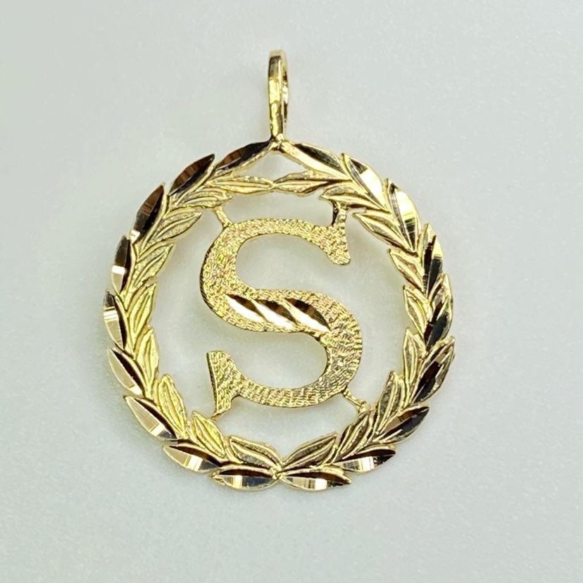 14K Solid Gold Letter Initial S Pendant